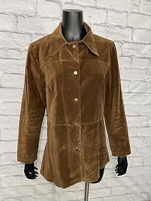 Vintage 70s Wide Collar Jacket Snaps Womens L Disco USA Full Circle Brown • $14.98