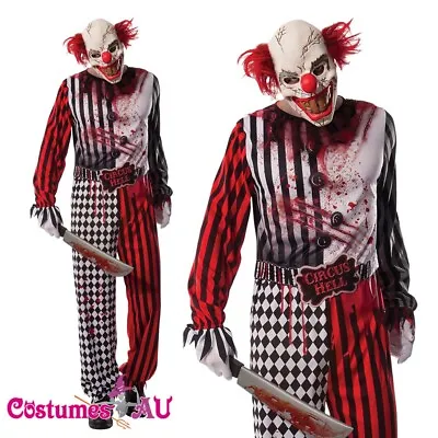 Mens Evil Clown Costume Grinning Circus Halloween Horror Party Scary Adult Mask • $37.18