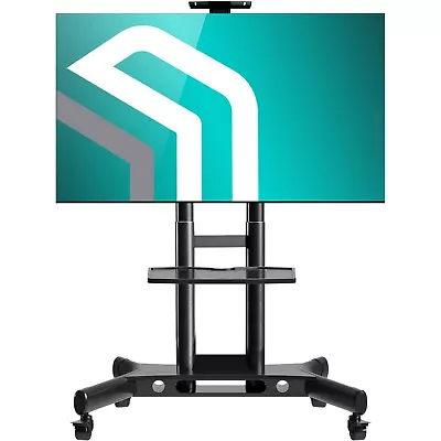 ONKRON Mobile TV Stand On Wheels With Shelf Height Adjustable For 40-70  Black • £179.99