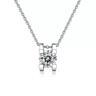 Round Moissanite Pendant Necklace 925 Sterling Silver Bridal Engagement Necklace • $54.62