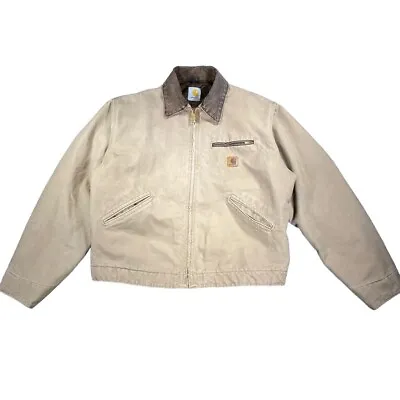 $225 • Buy Vintage Carhartt Detroit Jacket Mens Large Beige Blanket Lined Canvas USA