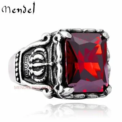 MENDEL Mens Womens Crown Red CZ Stone Ring For Men Stainless Steel Size 7 8 9-15 • $11.99