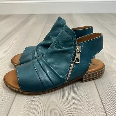 Miz Mooz Leather Side-Zip Sandals Dylan Teal Blue EU 40 / US 9 - 9.5 Wide • $39.99