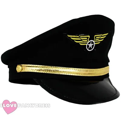 £6.99 • Buy Pilot Cap Fancy Dress Airline Captain Hat Aviation 80s Aviator Costume Accessory
