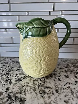 Vintage Bordallo Pinheiro Majolica Citrus Lemon Pitcher Green Leaf Vase Handle • $49