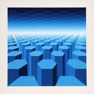 Jean Pierre Vasarely (aka Yvaral) 50 Shades Of Blue Screenprint Signed And Nu • $850