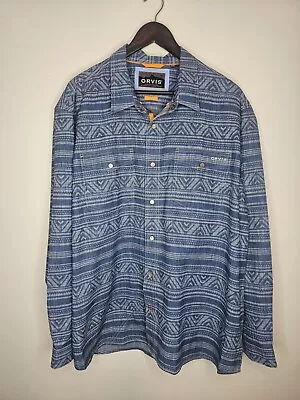 Orvis Shirt Active Fit Aztec Print Size Xxl Blue Like New • $50