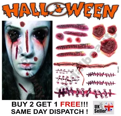 Halloween Zombie Scars Tattoos Wound FX Face Make-Up Fake Burns Blisters Boil UK • £2.49