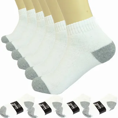 3-12 Pairs Ankle Quarter Crew Mens Sports Socks White 2 Tones Cotton Size 9-13 • $6.99