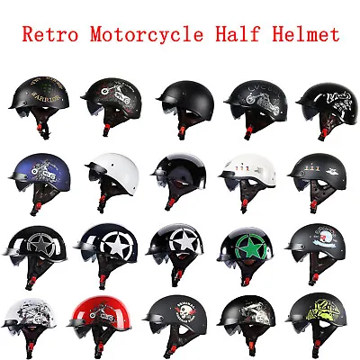 DOT Motorcycle Half Open Face Helmet Moped Helmet With Sun Visor Scooter Helmet • $69.99