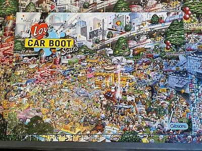 1000 Piece Gibsons Jigsaw Puzzle  - 'I LOVE CAR BOOT SALES' MIKE JUPP - COMPLETE • £0.99