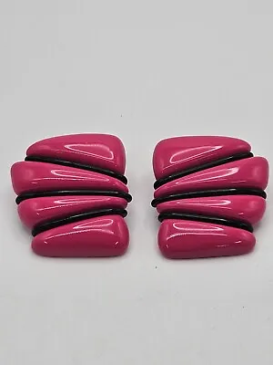 Vintage Retro Hot Pink Black Plastic Chunky Stud Earrings • $24