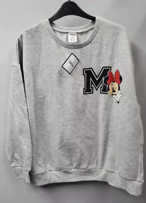 Disney Womens Jumper Minnie Mouse Size UK 16-18 Grey Pullover Long Sleeve • £18