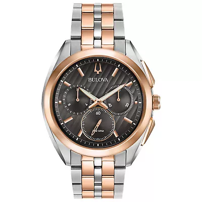 Bulova Men's CURV Chronograph Quartz Rose Gold Tone Watch 43MM 98A160 • $259.99