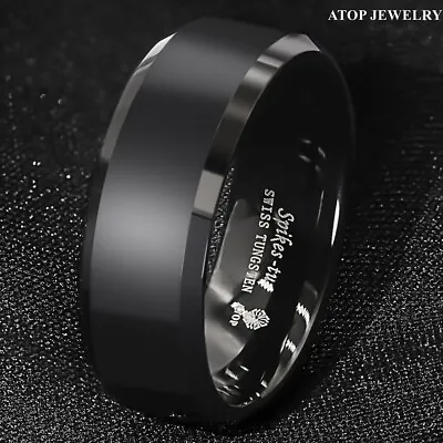 8/6mm Black Brushed Center Tungsten Carbide Ring Men Weddinng Band ATOP Jewelry • $14.99
