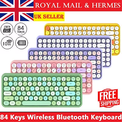 Retro Wireless Bluetooth Keyboard Round Keys Green Pink Purple Keypad For Office • £13.99