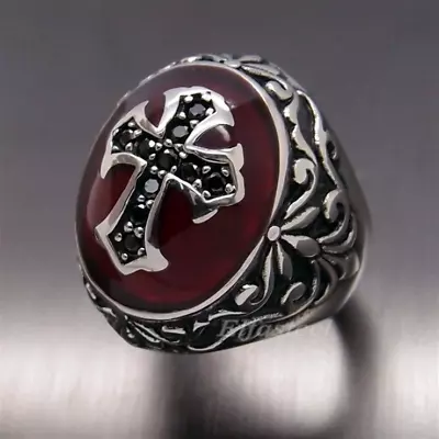 NEW UNISEX Vintage Vampire Cross Black Rubber Diamond Men's Craft Ring AU • $9.23