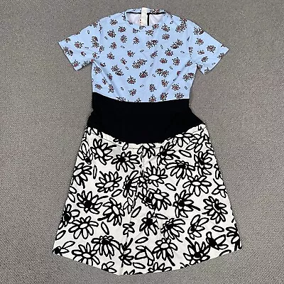 MARNI Dress Womens UK 10 Blue Black White Floral Three Panelled Mini B • £30