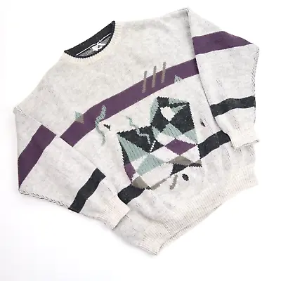 Vintage Knit Jumper Abstract Pattern Cosby Sweater SZ L-XL  (M7433) • £23.95