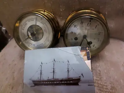 Vintage Salem Ships Bell 8-day Clock Brass + Barometer Shaftesbury British Ship • $139.99