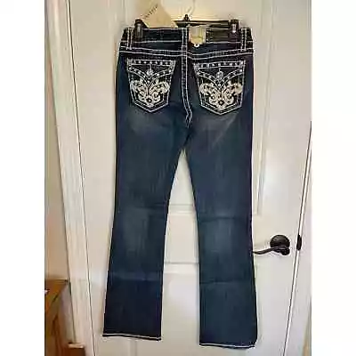 LA Idol USA Jeans Vault Denim Size 7 Rhinestone Distressed Stitching Boot Cut • $55
