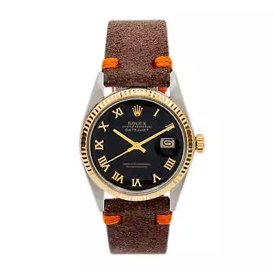 Vintage 1983 Rolex Datejust 36MM 16013 Black Roman Yellow Gold Steel Watch • $4300