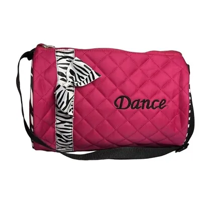 Girls Kids Dance Duffle Bags Quilted Zebra Pattern Ribbon Pink • $20