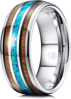 8Mm Tungsten Rings With Real Antler Created-Turquoise Inlay Domed Hunting Weddin • $19.99