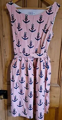 Rachel Riley Designer Nautical Anchor Dress 1950s Rockabilly Swing Size 12 UK • £19.99