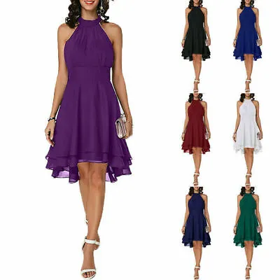$25.64 • Buy Womens Halterneck Mini Dress Chiffon Ladies Evening Party Cocktail Dress Size