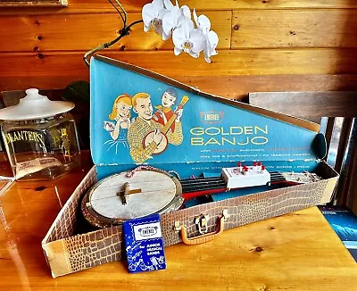 1950’s Emenee Golden Banjo Original Box Snap On Auto Chord Player Complete • $95