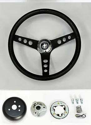 1965-1969 Mustang 13 1/4  Classic Black On Black Steering Wheel Mustang Horn Cap • $115.79
