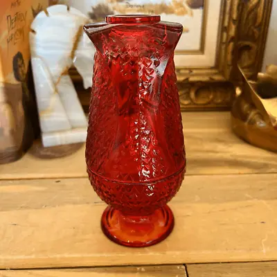 Vintage Viking Glass Ruby Red Owl Fairy Lamp 7 Inch 2-Piece  Owl Glimmer  • $225