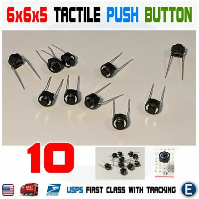 10pcs 6x6x5 2 Pin PCB Momentary Tactile Tact Push Button DIP Micro Switch Black • $3.92