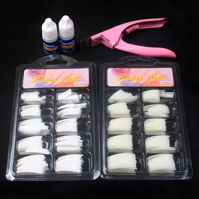 200Pcs French Tips Acrylic False Nails+ Glue+ Cutter Professional Nail Art Kit • $17.99