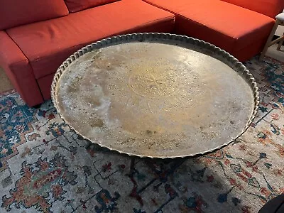 Amazing 45 Inch Vintage Moroccan Brass Large Coffee Table 18 Inch Height • $1780
