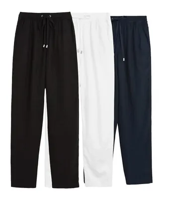 Ex M&S Tapered Leg Linen Rich Trouser Ladies Elastic Waist Soft Pant Holiday P48 • £14.99