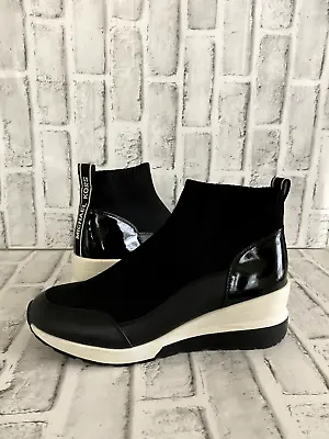 Michael Kors Women's Skyler Sneaker Size 10 Knit Shoe Pull On Bootie Wedge Black • $25