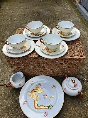 £30 • Buy Old Japanese 15 Piece Lithophane Geisha Girl Eggshell China Dragon Ware Tea Set