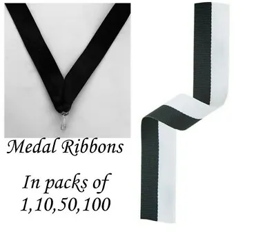 Black And White Medal Ribbons With Clip Woven In Packs Of 11050100 • £3.32