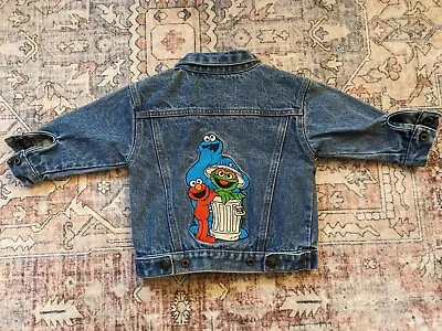 Vintage Sesame Street Toddler Denim Jean Jacket Elmo Cookie Monster Oscar 12M • $27.50