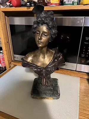 Art Nouveau CARMELA Bronze Bust Sculpture Signed By Villanis 16 1/2” Tall. RARE! • $250