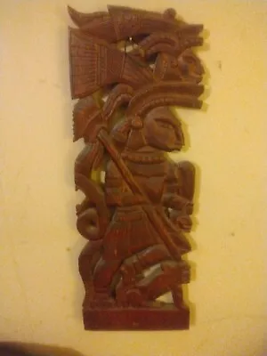 Hand Carved Wood Mayan-Aztec Design Wall Plaque Stylized Man With Headdress  • $75