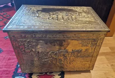 Embossed With Horse - Brass Coal Log Fireside Box  Vintage Interior Home Piece • £25