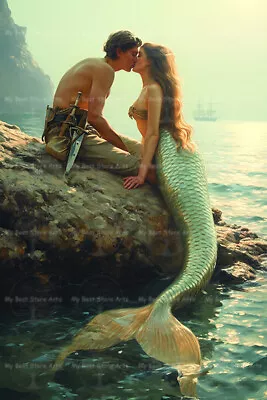 PIRATE AND MERMAID KISS ART PRINT Decor Siren Poster Magical Ocean Artwork C922 • $7.95