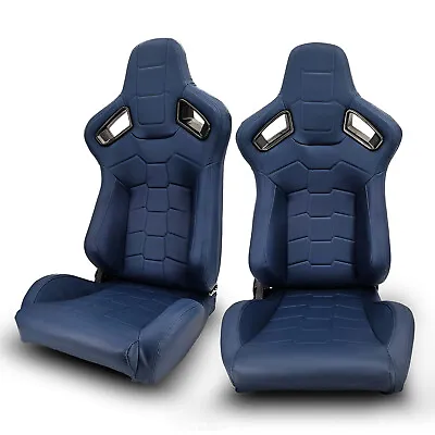 $283.50 • Buy 2 X Universal JDM Blue PVC Main Leather Left/Right Racing Car Seats