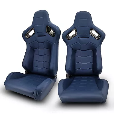 2 X Universal JDM Blue PVC Main Leather Left/Right Racing Car Seats • $309.50