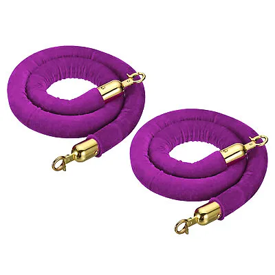 3.3 Feet Purple Velvet Stanchion Rope 2 Pack Crowd Control Barrier Rope Golden • $31.18