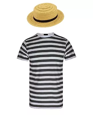 Venetian Gondola Boat Gondolier Fancy Dress Costume Adults Striped Top Straw Hat • £11.99