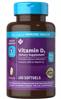 Member's Mark Vitamin D3 2000 IU 400 Softgels Immune & Bone Health Exp 08/2025+ • $15.29